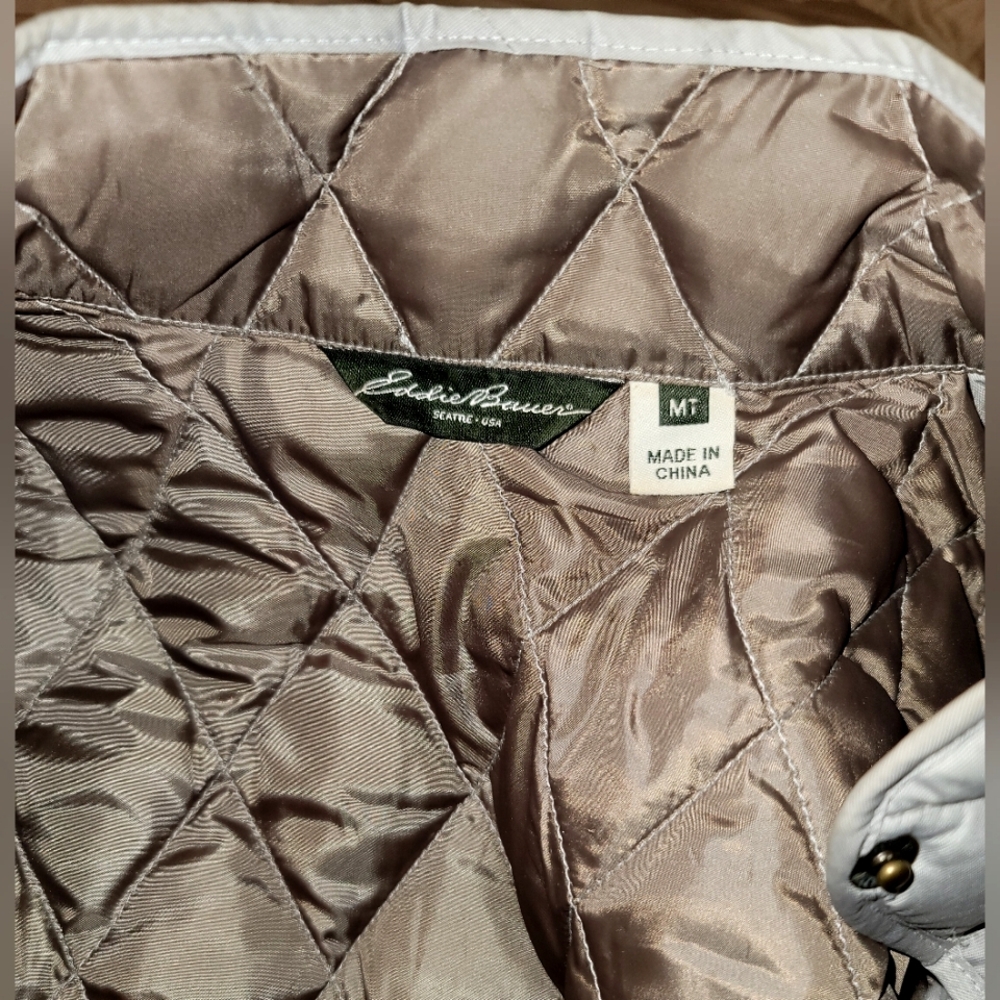 Eddie Bauer silver/gray quilted goose down Sz MT - Picture 12 of 16
